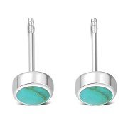 Turquoise Circle Round Sterling Silver Stud Earrings, E364